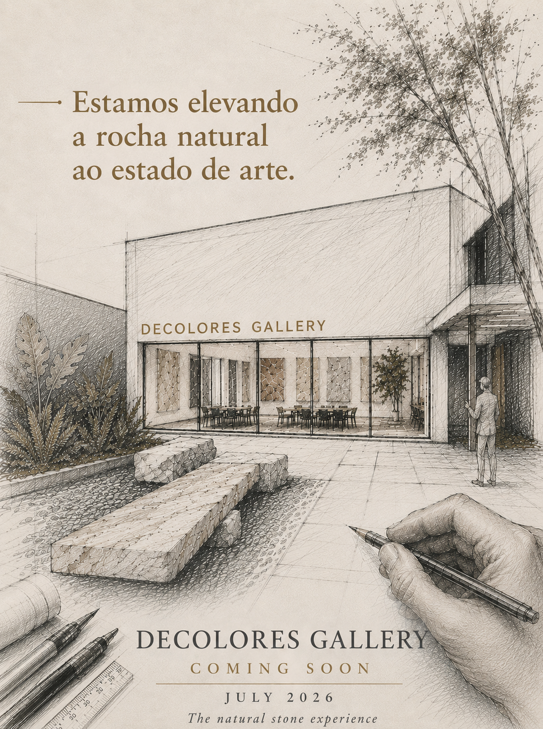 Decolores Gallery — Estamos elevando a rocha natural ao estado de arte. Coming soon, July 2026.